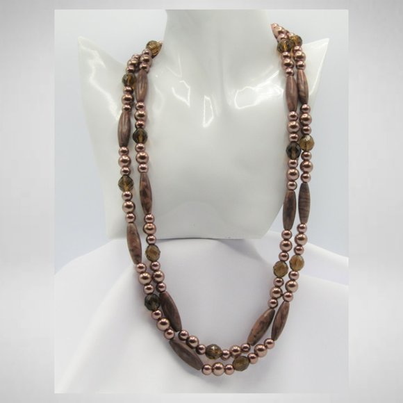 Long Brown Beaded Jewelry Set - Picture 3 of 6